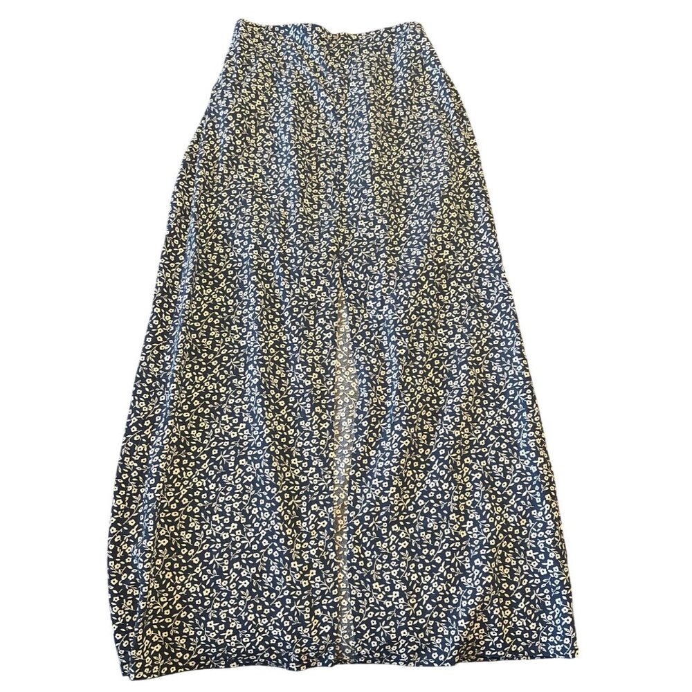 MNG Womens Floral‎ Maxi Skirt S Blue & White Viscose Soft Lightweight